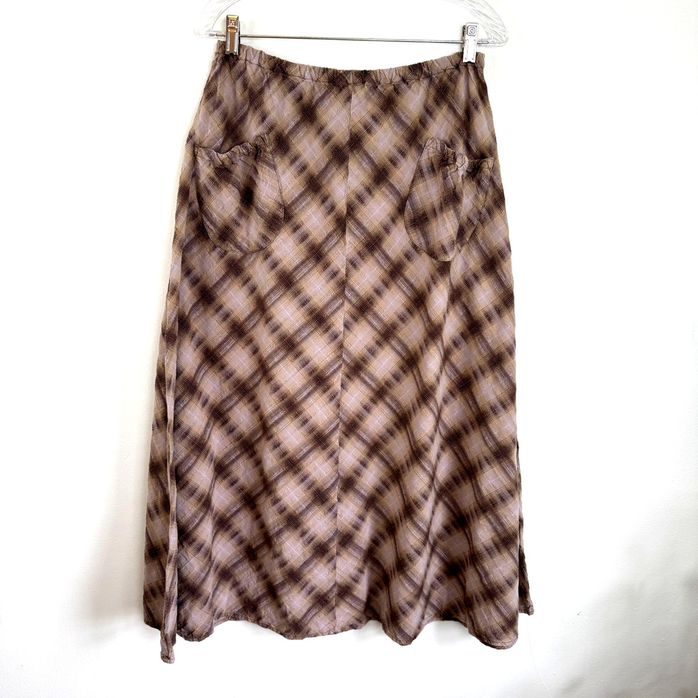 CP Shades M L Linen Skirt Washed Beige Striped 31" Cottagecore Boho